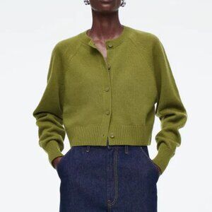 COS Cropped Wool Cardigan - Olive Green, Size M